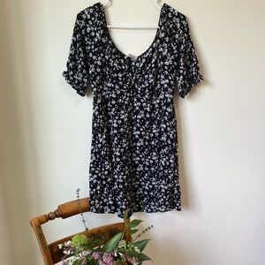Trendy Smocked Peasant Mini Floral Dress